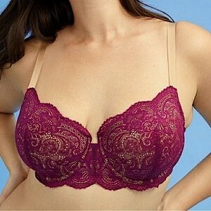 ThirdLove 24/7 Memory Foam Lace Balconette Multiway Adjustable Bra‎ Burgundy 34F